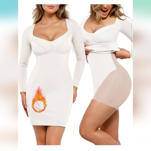 Popilush White Redtag Thermal Longsleeve Shapewear Tummy Control Bodycon Dress L - Picture 1 of 11
